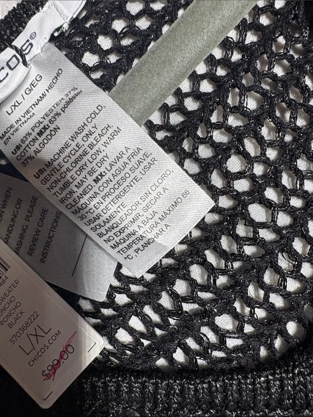 Chico's Black Open Knit V-Neck Sweater - Picture 9 of 9